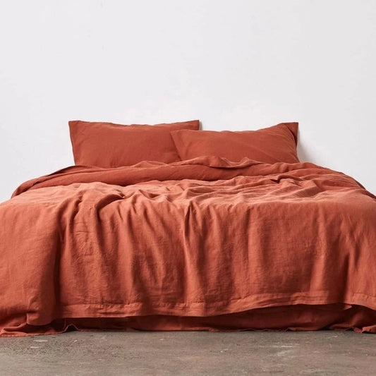 100% Pure Linen Duvet Cover Set - Brick Red - MAIA HOMES
