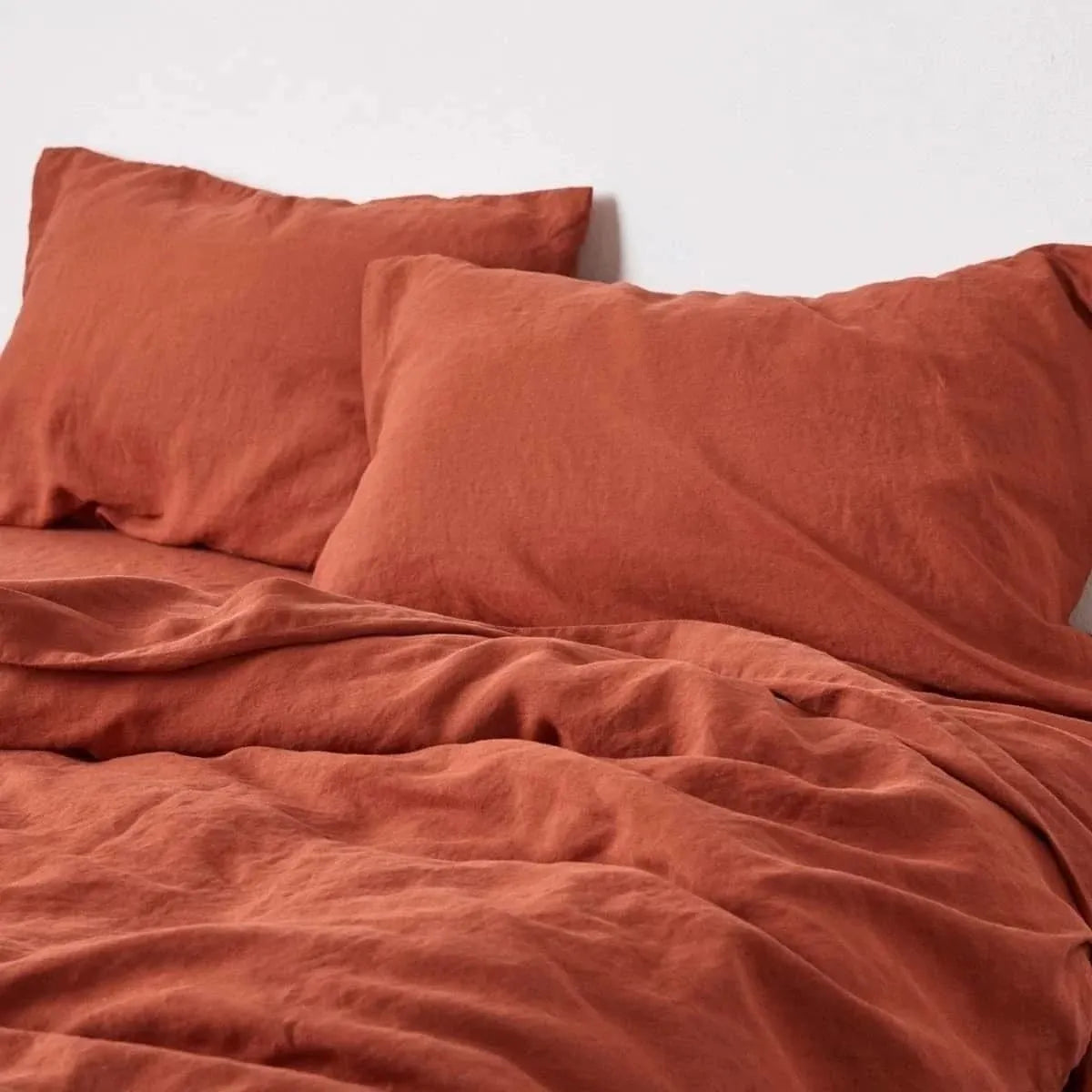 100% Pure Linen Duvet Cover Set - Brick Red