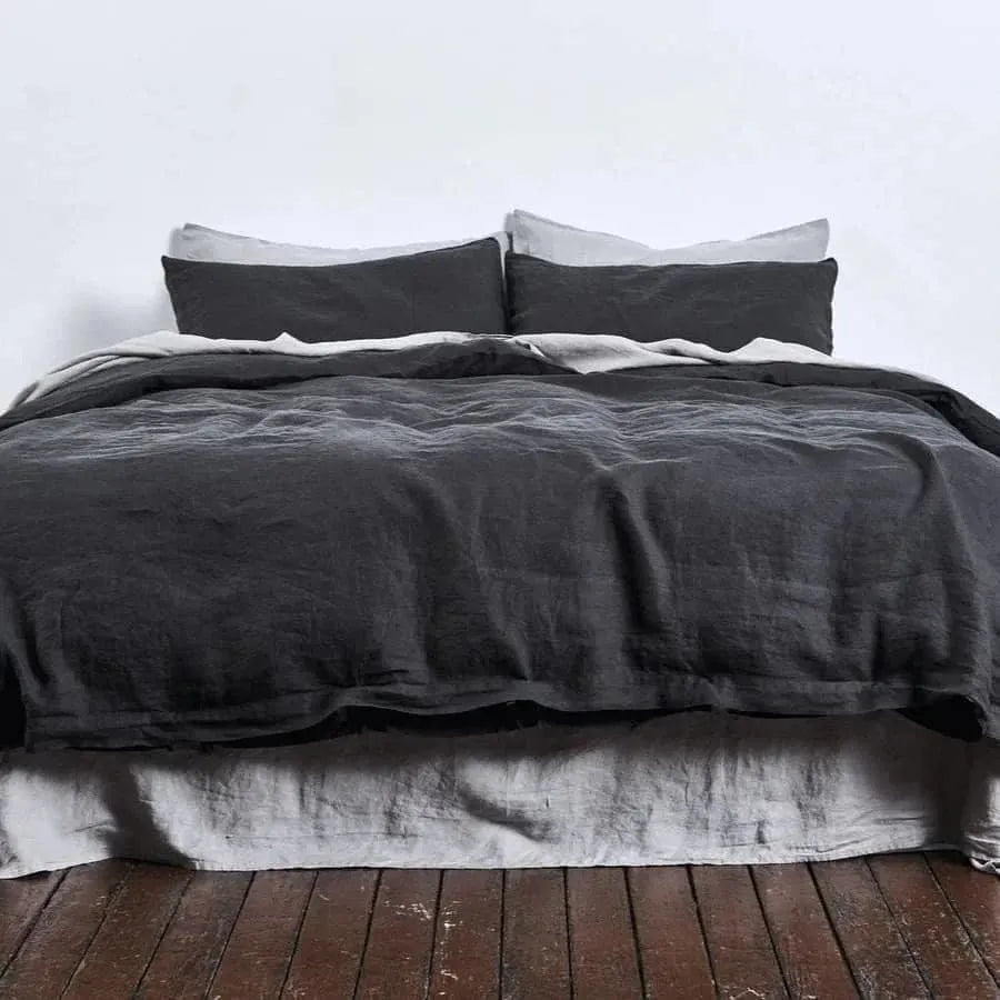 100% Pure Linen Duvet Cover Set - Charcoal Black California King US