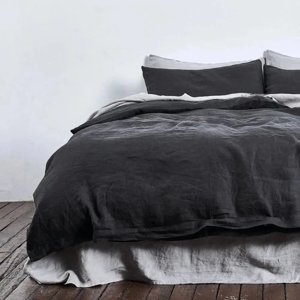 100% Pure Linen Duvet Cover Set - Charcoal Black