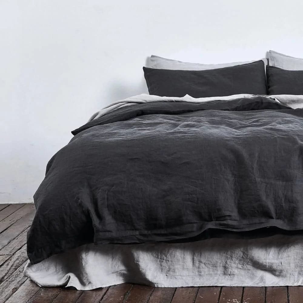 100% Pure Linen Duvet Cover Set - Charcoal Black - MAIA HOMES