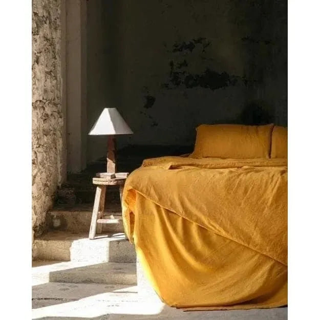 100% Pure Linen Duvet Cover Set - Mustard Yellow