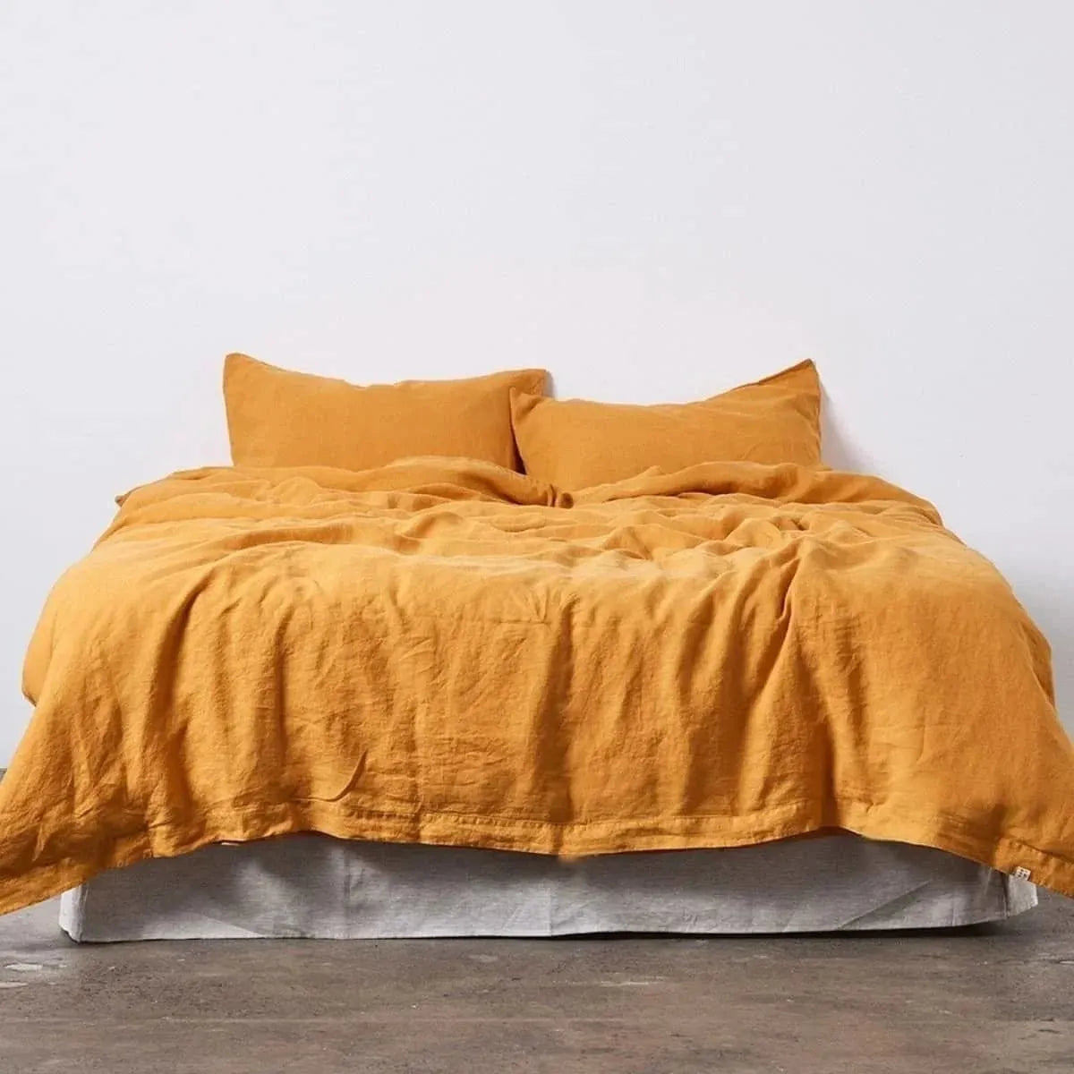 100% Pure Linen Duvet Cover Set - Mustard Yellow California King US