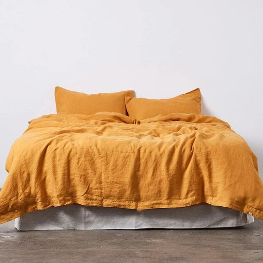 100% Pure Linen Duvet Cover Set - Mustard Yellow - MAIA HOMES