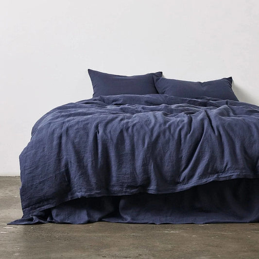100% Pure Linen Duvet Cover Set - Navy Blue - MAIA HOMES