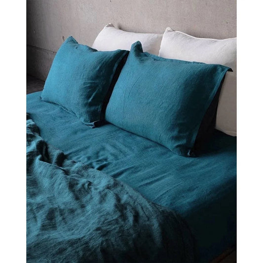 100% Pure Linen Duvet Cover Set - Peacock Blue - MAIA HOMES