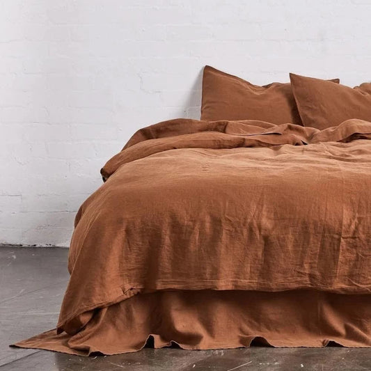 100% Pure Linen Duvet Cover Set - Rust - MAIA HOMES