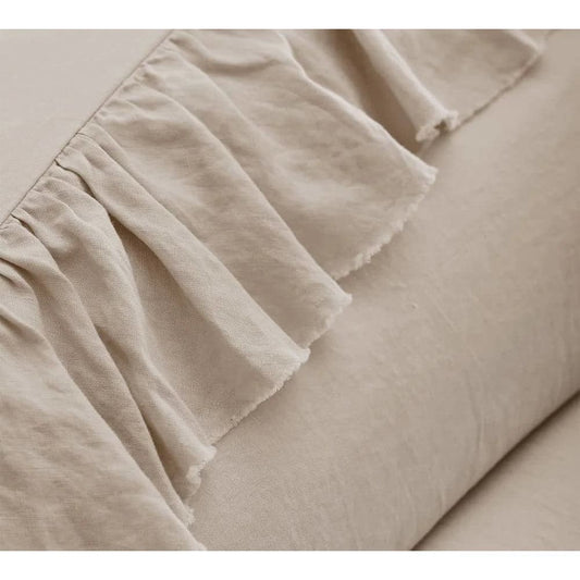 100% Pure Linen Ruffle Duvet Cover Set - Baby Pink - MAIA HOMES