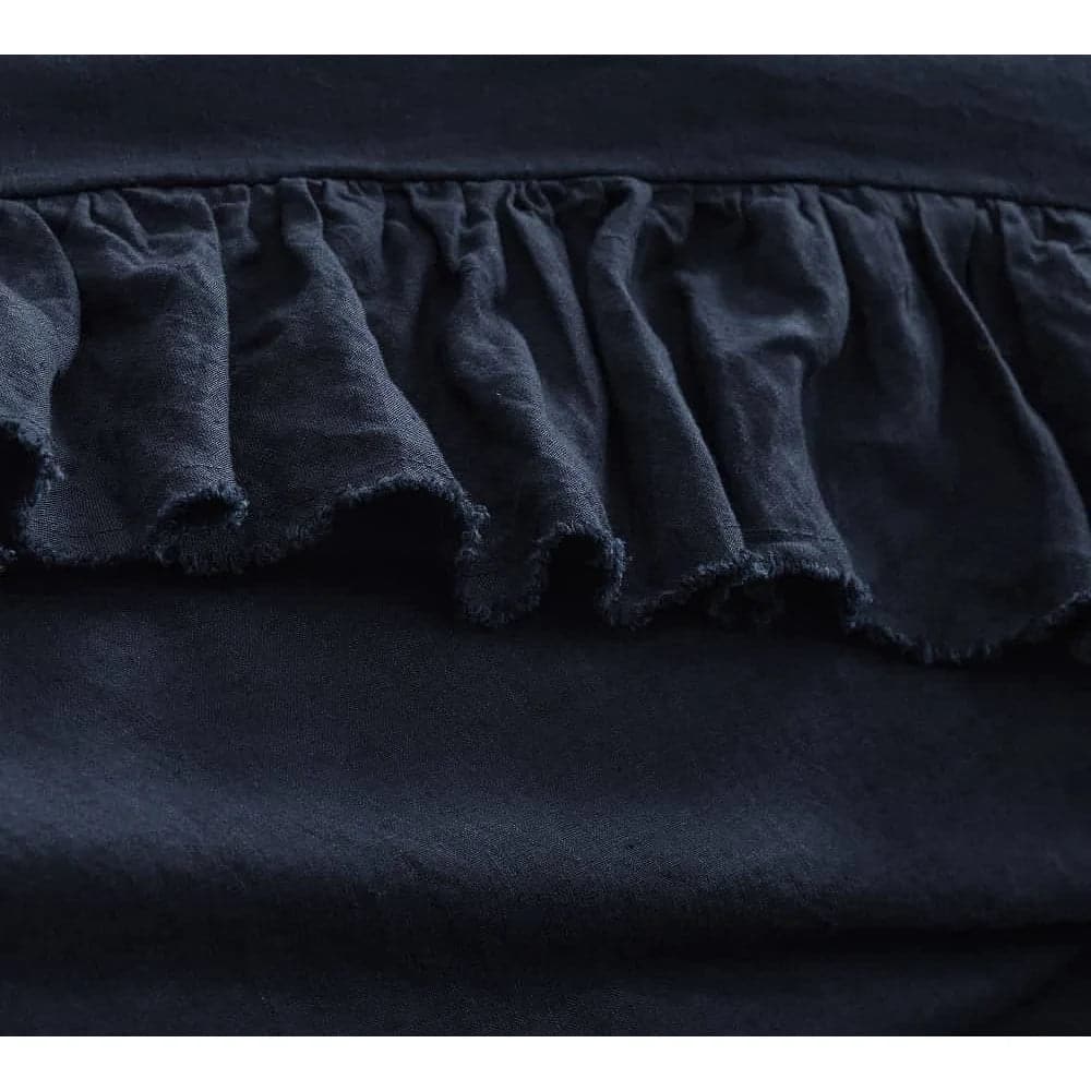 100% Pure Linen Ruffle Duvet Cover Set - Dark Navy Blue - MAIA HOMES
