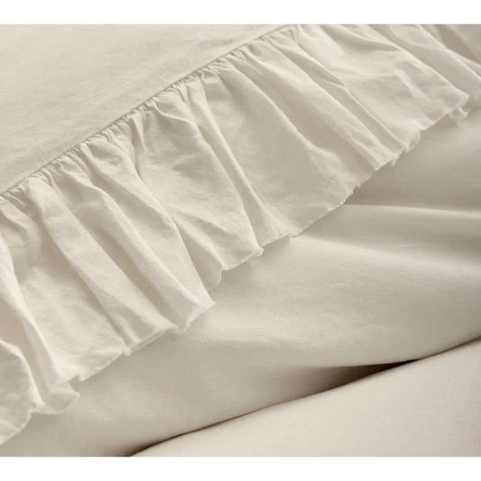 100% Pure Linen Ruffle Duvet Cover Set - Ivory - MAIA HOMES