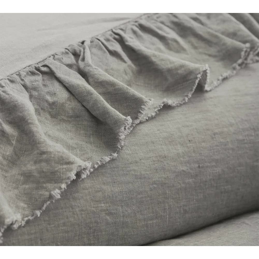100% Pure Linen Ruffle Duvet Cover Set - Light Gray - MAIA HOMES