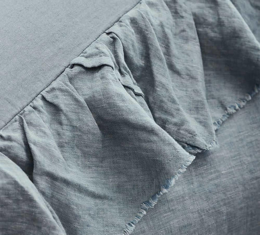 100% Pure Linen Ruffle Duvet Cover Set - Sky Blue - MAIA HOMES