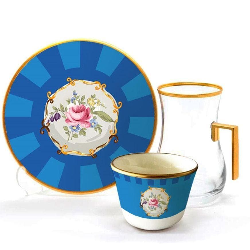 18 Pieces Royal Blue with Flowers Luxury Porcelain Dinnerware - MAIA HOMES