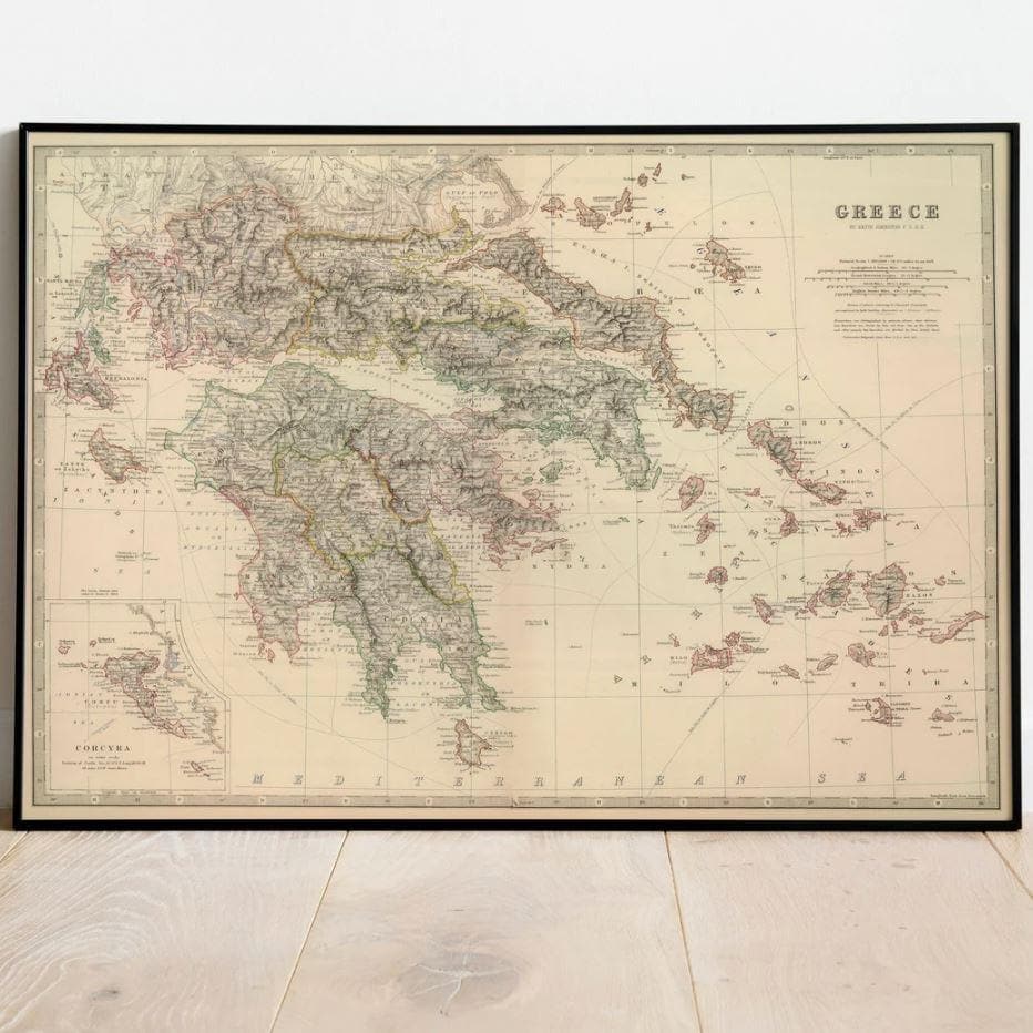 1879 Greece Map Poster Print - MAIA HOMES