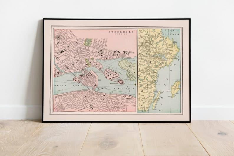 1901 Stockholm Map Print| Canvas Print Wall Art