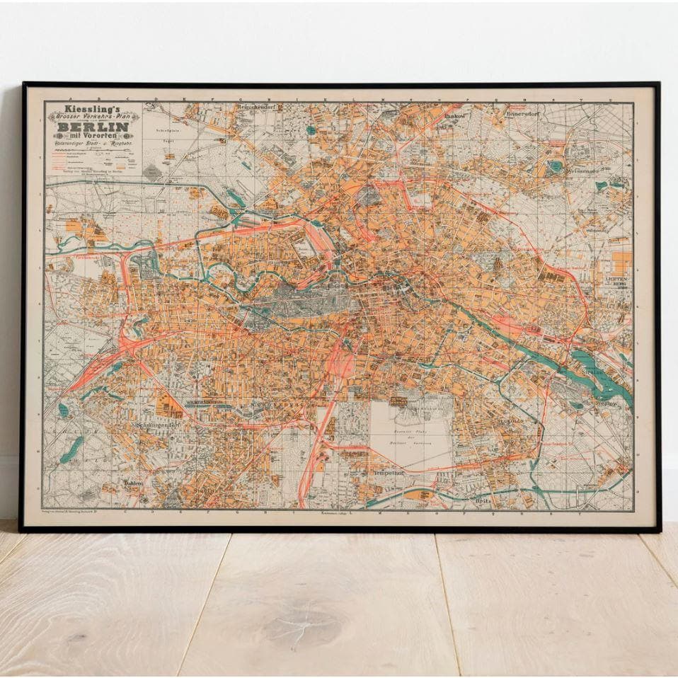 1920 Berlin City Map Wall Poster Print