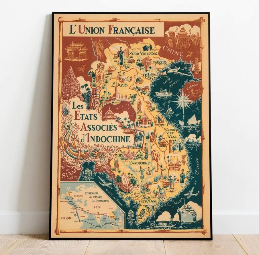 1948 French Indochina Vintage Map Wall Print - MAIA HOMES