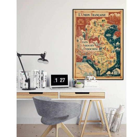 1948 French Indochina Vintage Map Wall Print - MAIA HOMES
