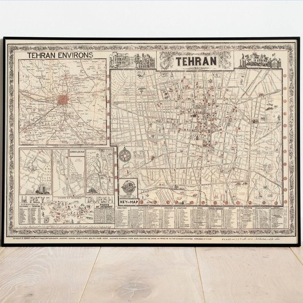 1956 Tehran Map Wall Art Print - MAIA HOMES