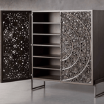 2-Door Floral Mandala Hand Carved Armoire Cabinet