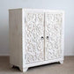 2-Doors Distressed White Floral Wooden Cabinet - MAIA HOMES
