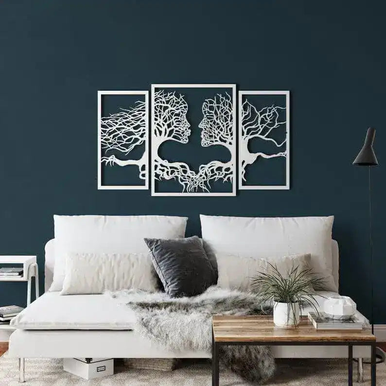 2 Facing Tree Metal Wall Decor White