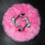 2' Round Artificial Wool Faux Fur Rug - Brown Tipped White 2' Round Hot Pink