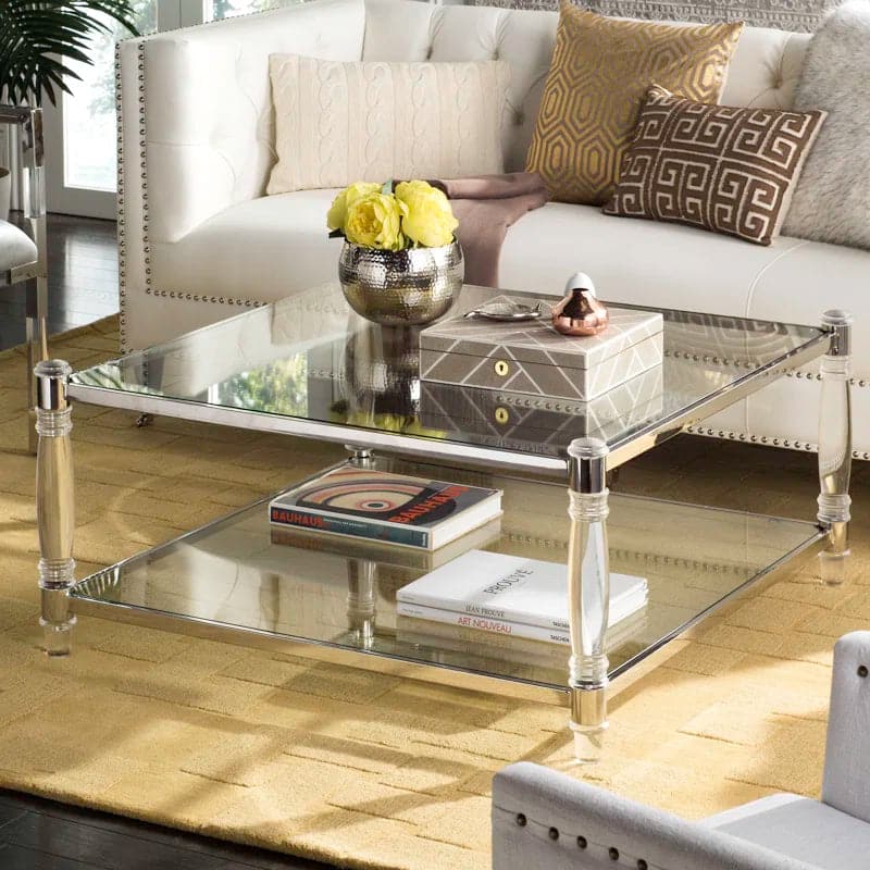 2 Tiered Acrylic Coffee Table with Storage - MAIA HOMES