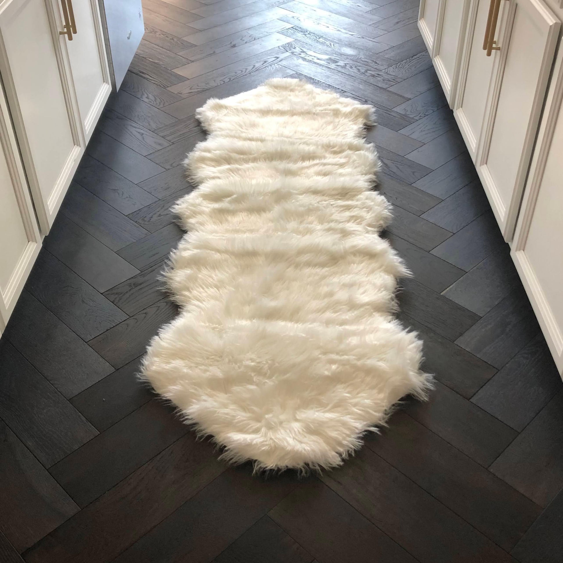 2' x 6' Animal Shape Artificial Wool Faux Fur Rug, White with Brown Tip - MAIA HOMES