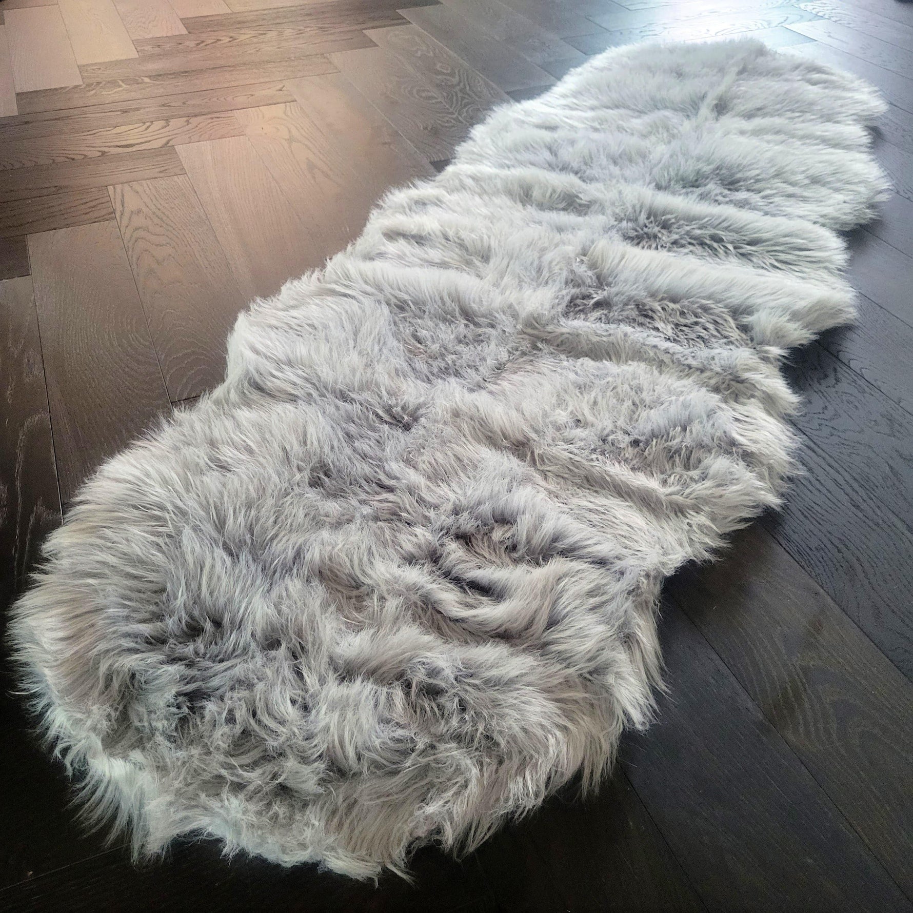 2' x 6' Animal Shape Artificial Wool Faux Fur Rug, White with Brown Tip 2' x 6' Gray