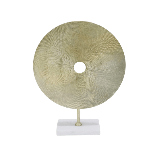 21" Gold Disk On White Marble Base - MAIA HOMES