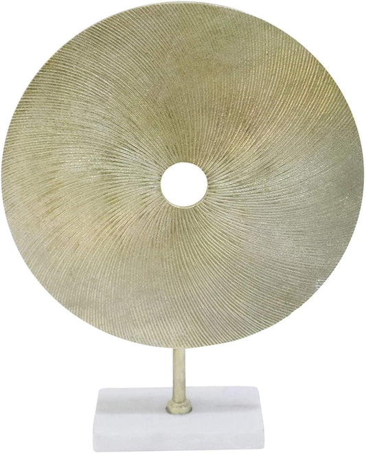 21" Gold Disk On White Marble Base - MAIA HOMES