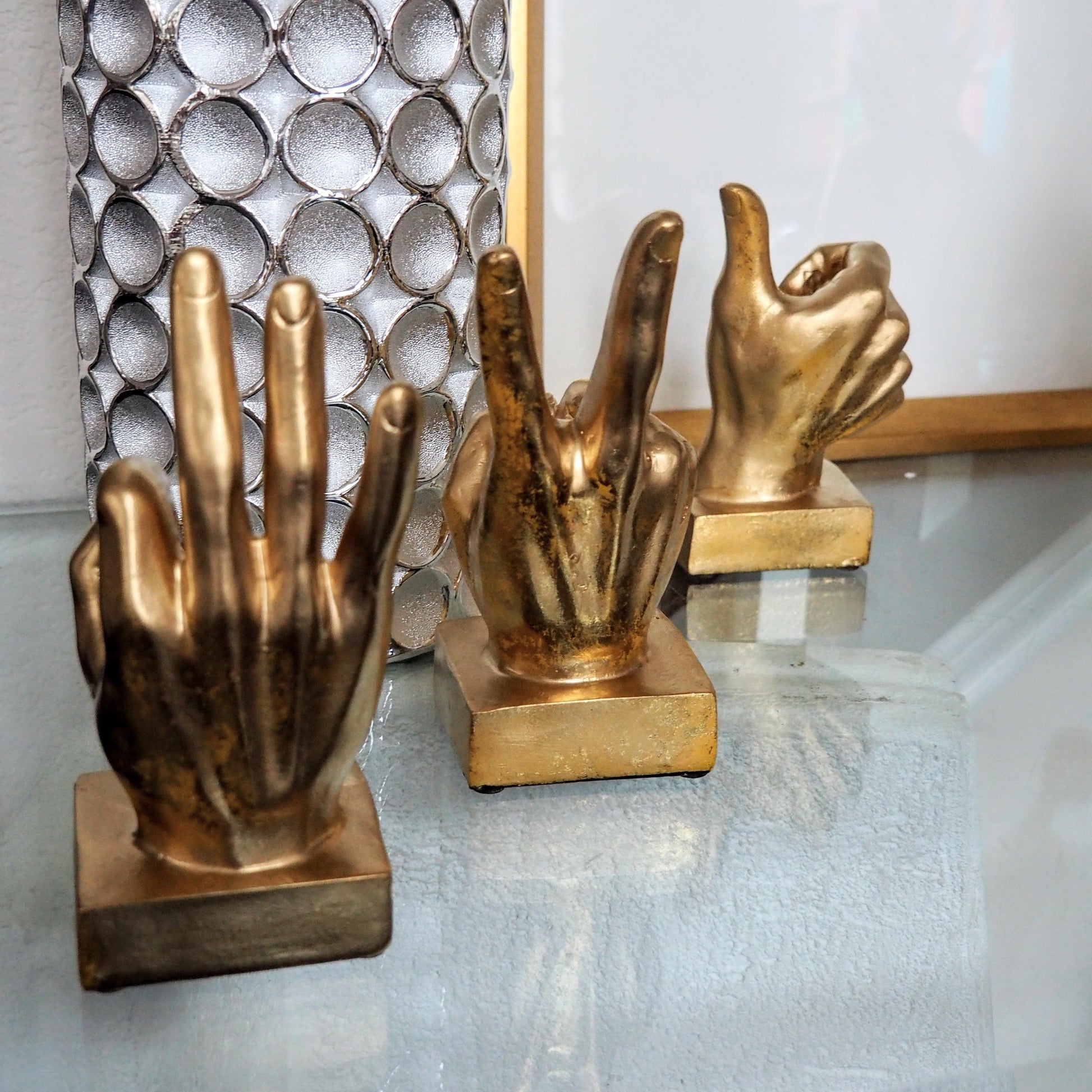 3 Gold Hand Gesture Sculptures - MAIA HOMES