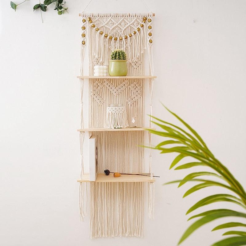 3-Tier Floating Macrame Wall Hanging Shelf