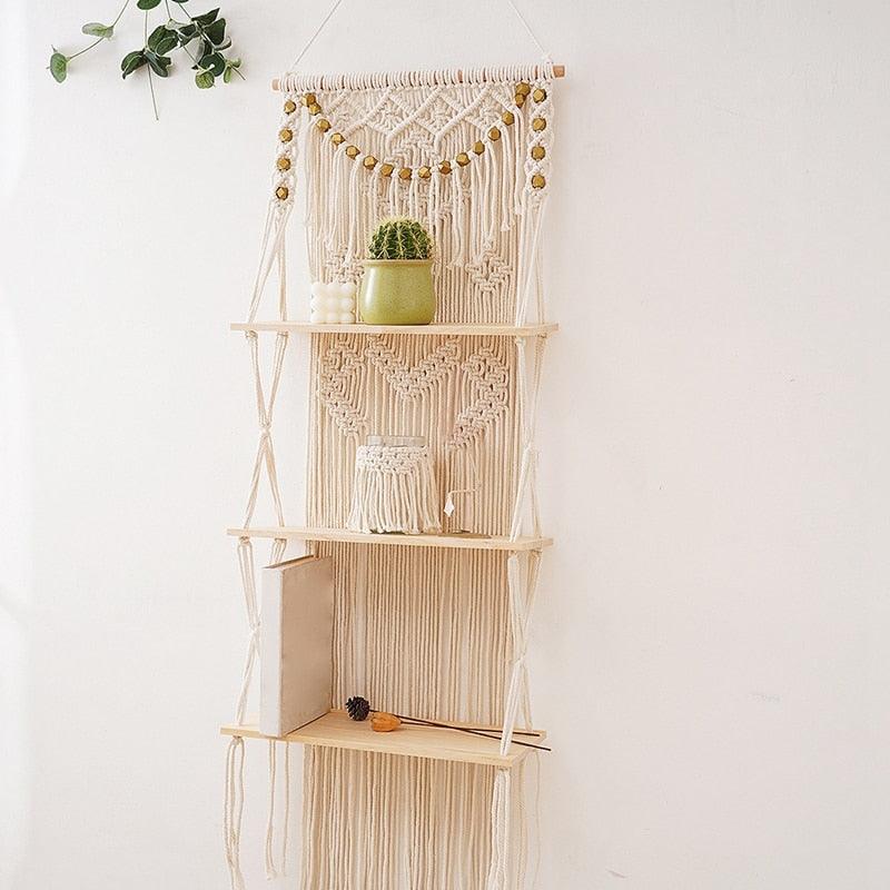 2 Tier Macrame Hanging Shelf Storage Shelf Floating Macrame Shelf