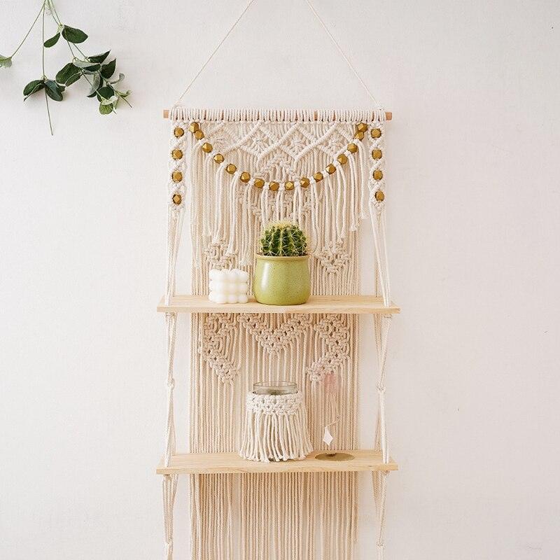 3-Tier Floating Macrame Wall Hanging Shelf