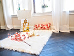 3' x 5' White Artificial Wool Faux Fur Rug