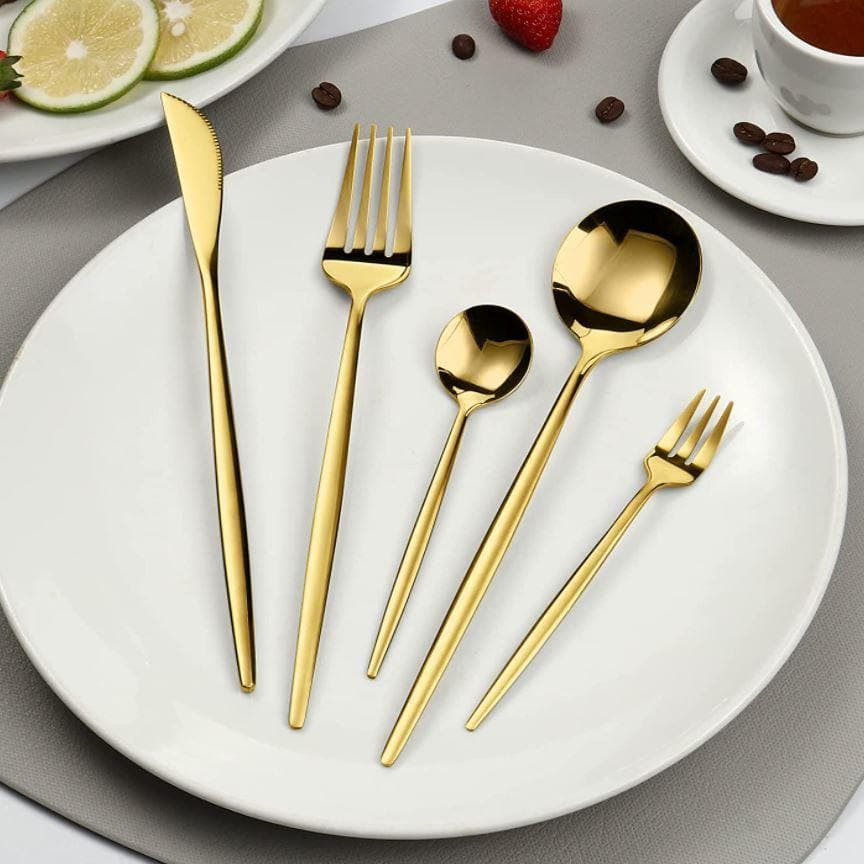 30 Piece Gold Stainless Steel Tableware for 6