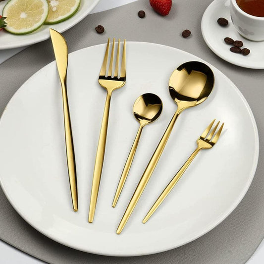 30 Piece Gold Stainless Steel Tableware for 6 - MAIA HOMES