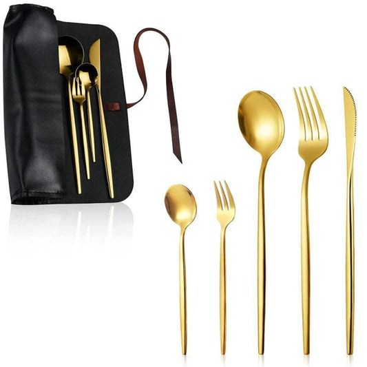 30 Piece Gold Stainless Steel Tableware for 6 - MAIA HOMES