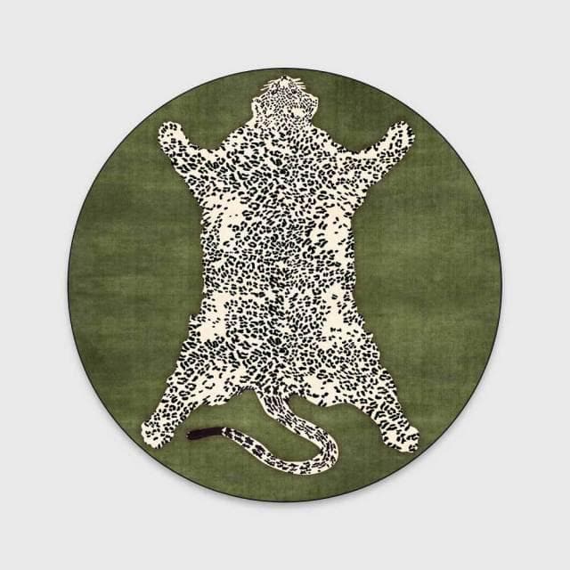 3D Printed Wild Cat Round Rug Green