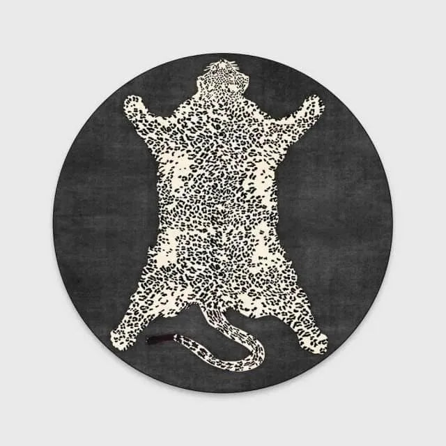 3D Printed Wild Cat Round Rug Grey