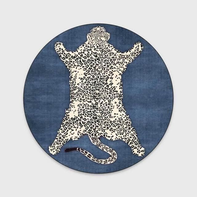 3D Printed Wild Cat Round Rug Blue