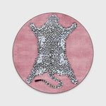 3D Printed Wild Cat Round Rug Pink