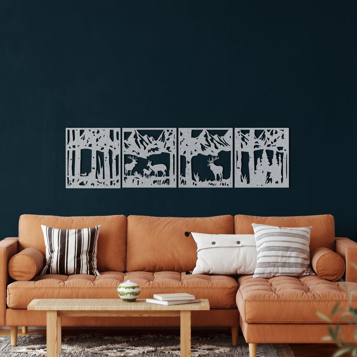 4 Panel Deer Family And Forest Metal Wall Art