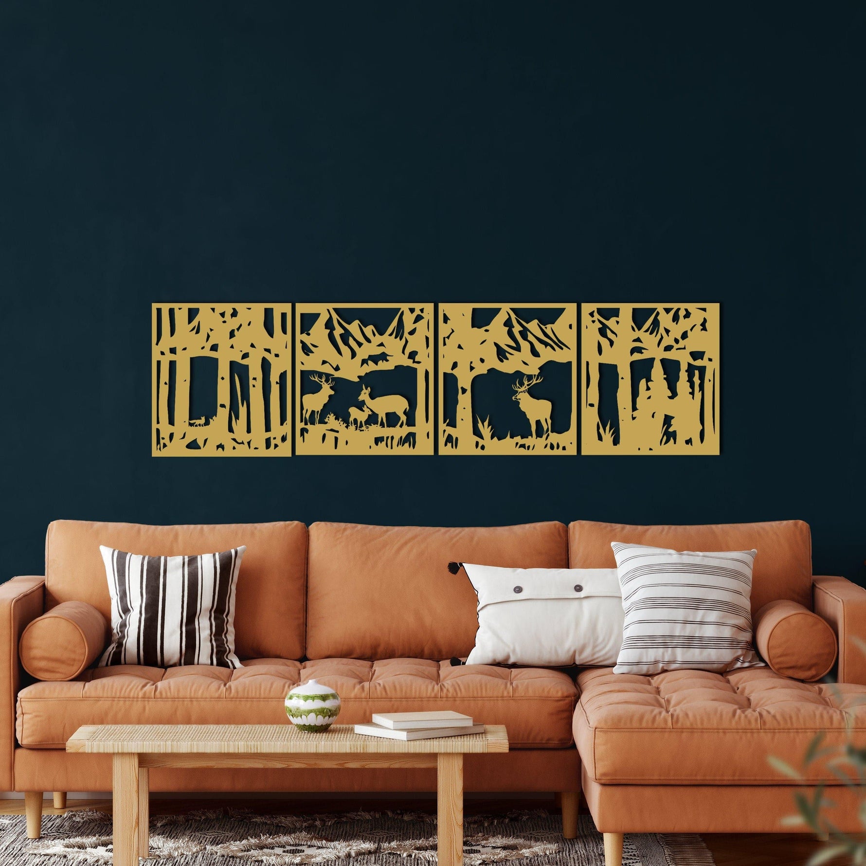 4 Panel Deer Family And Forest Metal Wall Art