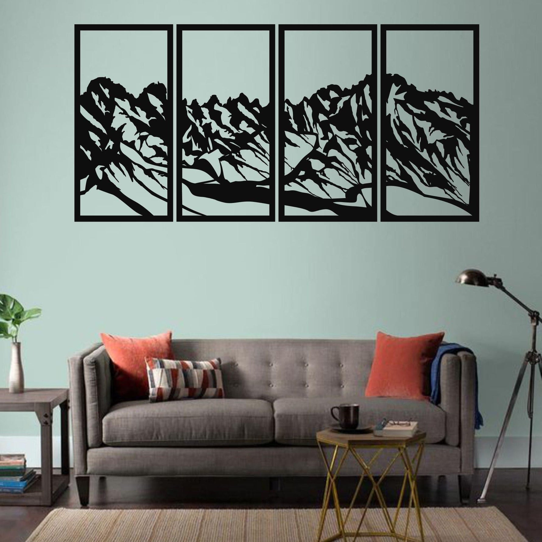 4 Panel Mountain Landscape Metal Wall Hangings