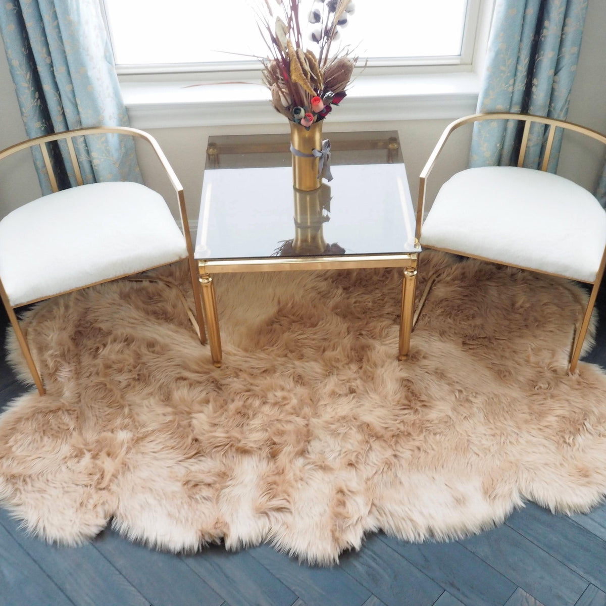 4' x 6' Animal Shape Artificial Wool Faux Fur Accent Area Rug - Brown Tipped White Champaign 4' x 6'