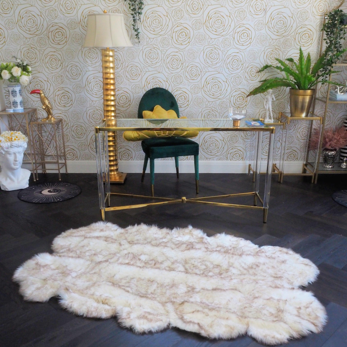 4' x 6' Animal Shape Artificial Wool Faux Fur Rug Brown Tipped White 4' x 6'