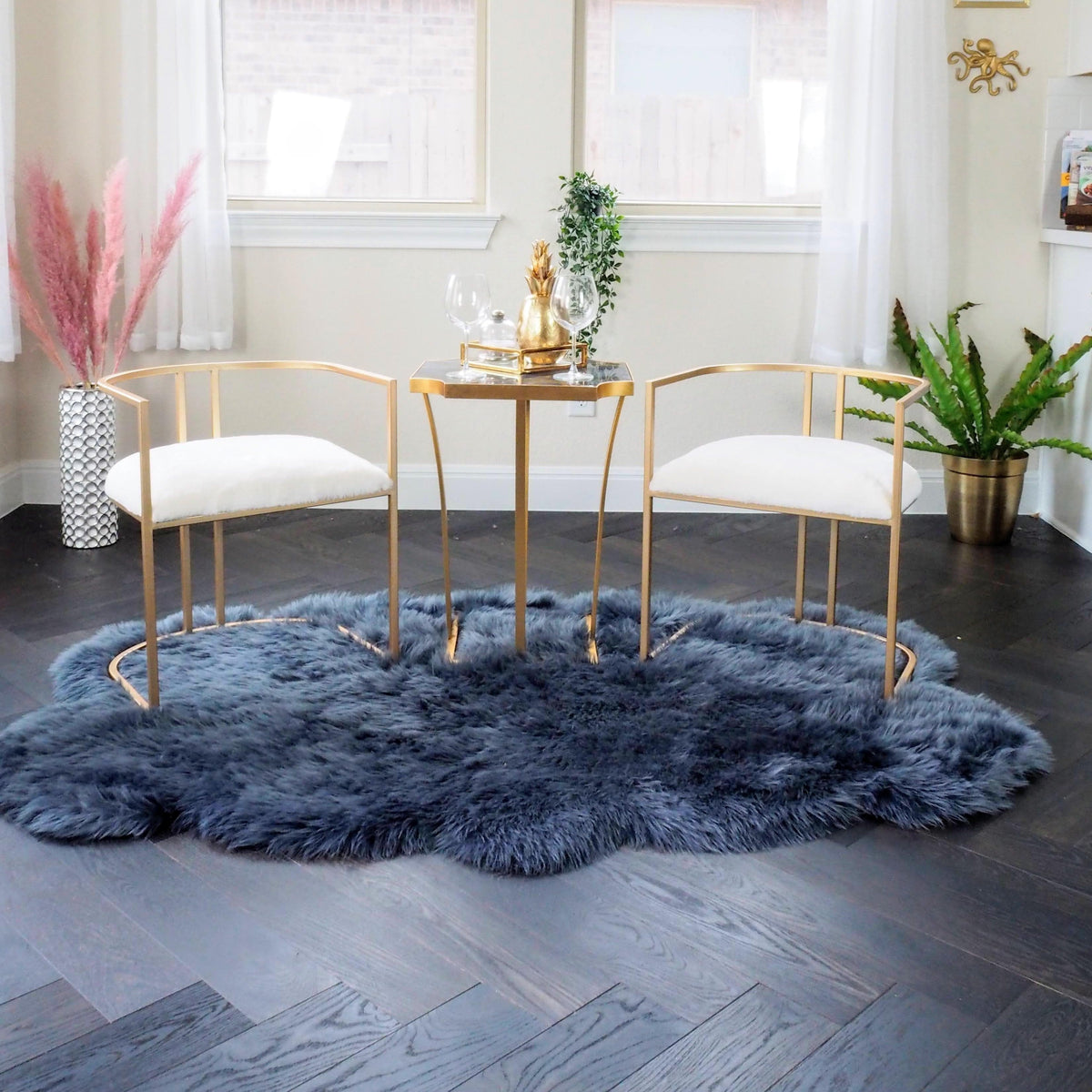 4' x 6' Animal Shape Artificial Wool Faux Fur Rug Charcoal 4' x 6'